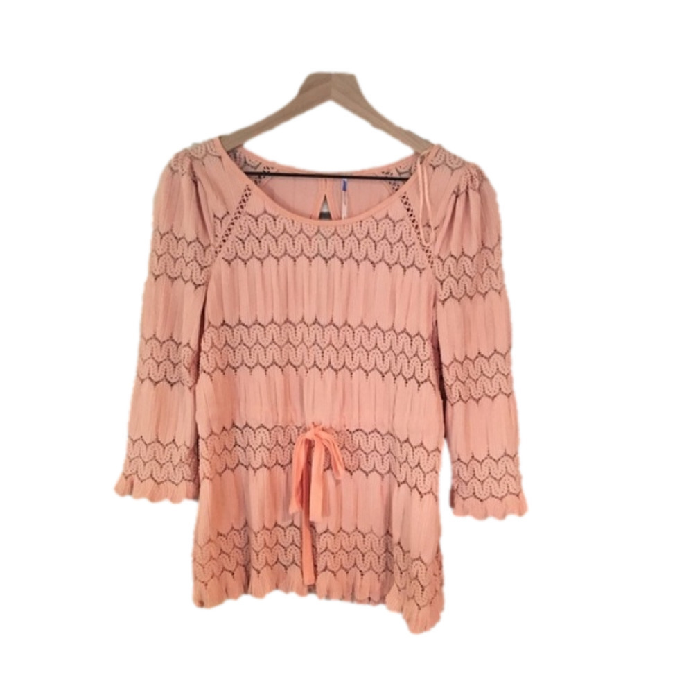 Free People Fire Island Peach Open Knit Blouse Women’s Size S Boho Casual Top - Picture 2 of 5